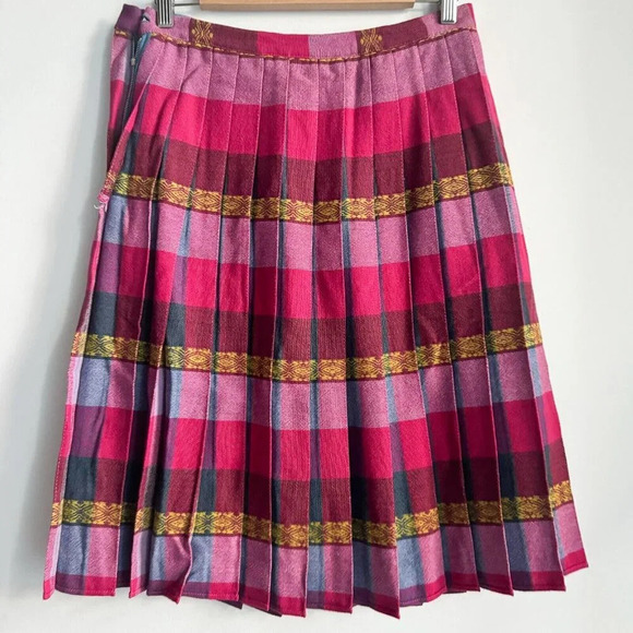 Vintage Reversible MAgenta Pink Blue Pleated Short Skirt M - Picture 5 of 6